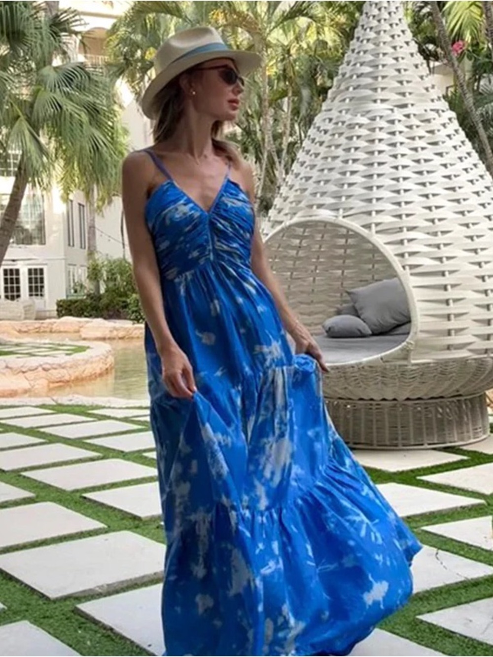 Pink Chicken Womens Silk Hope Dress - Palace Blue Tie Dye Maxi Dress